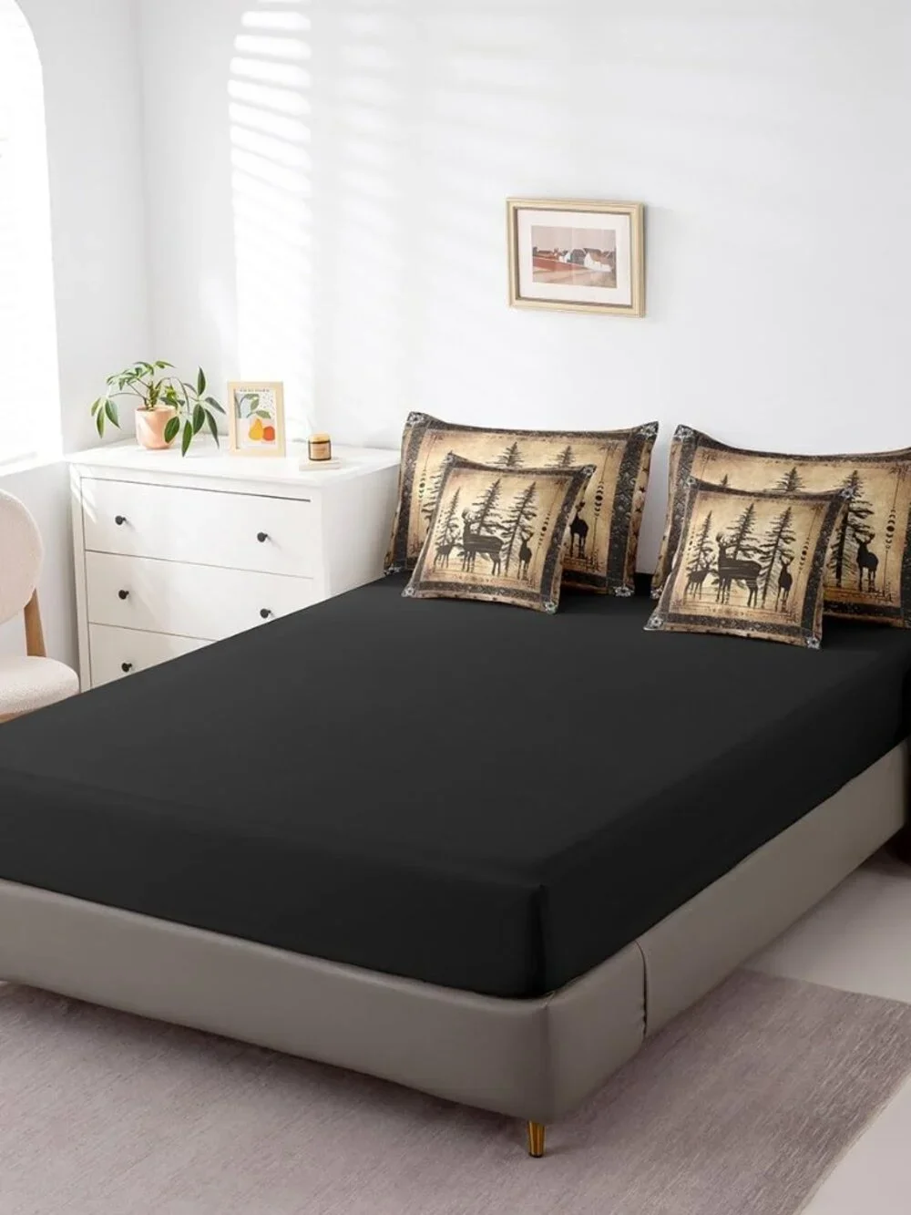 Rustic Deer Comforter Set 7 Piece Farmhouse Cabin Bed in A Bag King Western Wood
